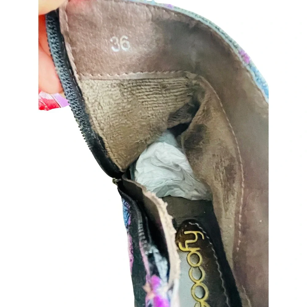 Socofy Patchwork Butterfly Embroidered Ankle‎ Boots Floral Block Heel 36 US 5.5